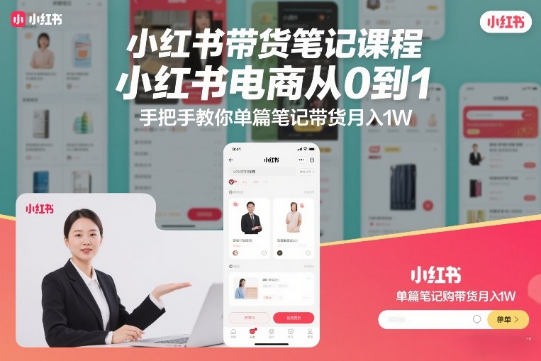 小红书带货笔记课程，小红书电商从0到1，手把手教你单篇笔记带货月入1W-资源宝库