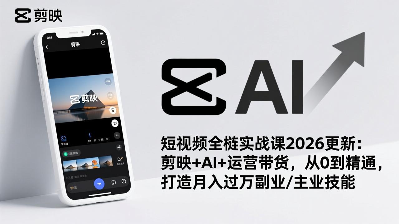 短视频全栈实战课2026更新:剪映+AI+运营带货,从0到精通,打造月入过万副业/主业技能-资源宝库