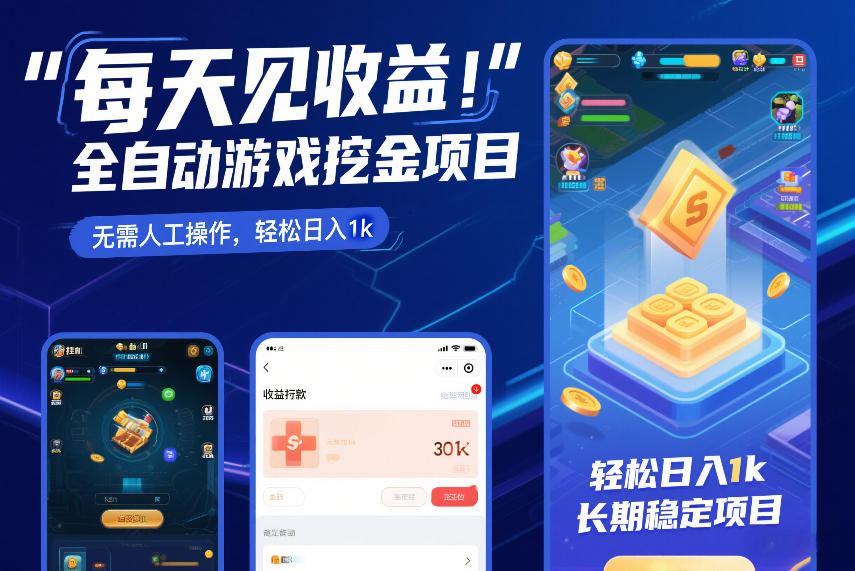 每天见收益，全自动游戏挖金项目，无需人工操作，轻松日入1k，长期稳定项目【揭秘】-资源宝库