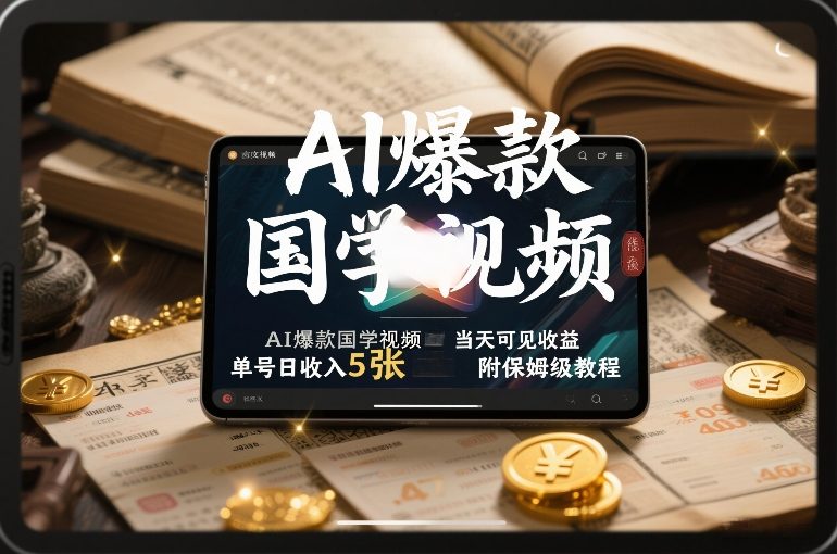 AI爆款国学视频，独家起号方法，小白直接上手，当天可见收益，单号日收入5张+附保姆级教程-资源宝库