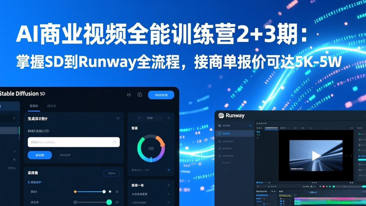 AI商业视频全能训练营2+3期:掌握SD到Runway全流程,接商单报价可达5K-5W-资源宝库