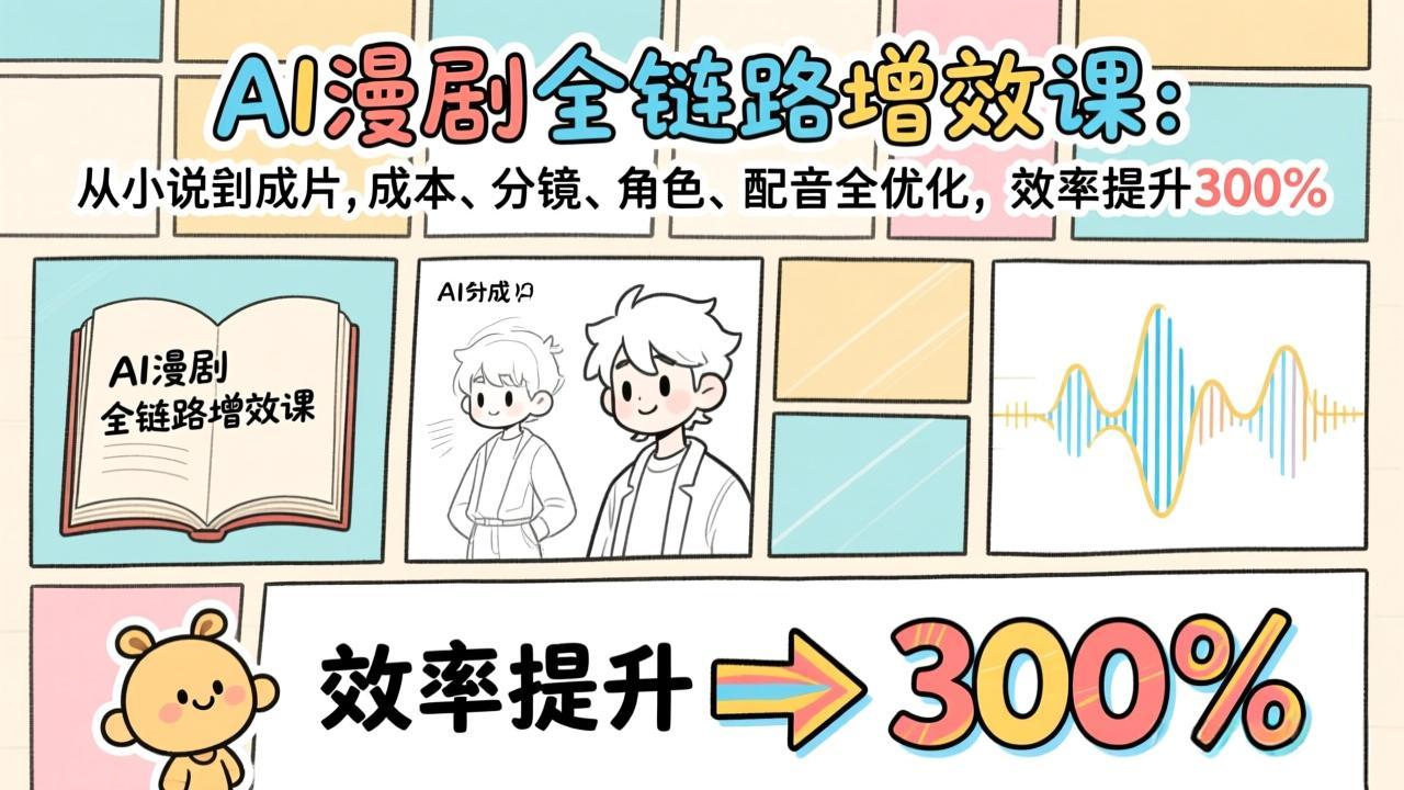AI漫剧全链路增效课:从小说到成片,成本、分镜、角色、配音全优化,效率提升300%-资源宝库