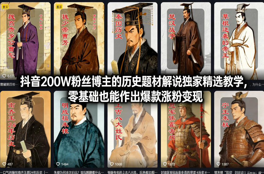 抖音200W粉丝博主的历史题材解说独家精选教学,零基础也能作出爆款涨粉变现-资源宝库