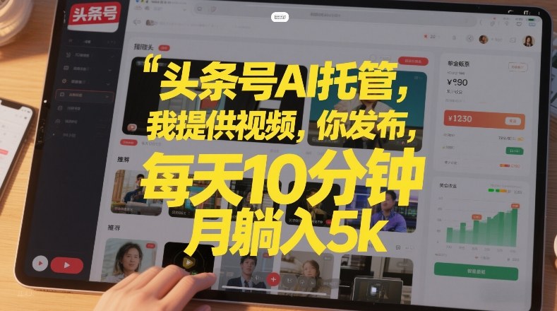 头条号AI托管，我提供视频，你发布，每天10分钟，月躺入5k+【揭秘】-资源宝库