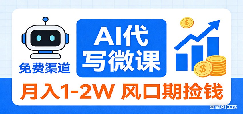 2026告别打工！AI 代写微课，提供免费渠道，月入 1-2W 风口期捡钱-资源宝库