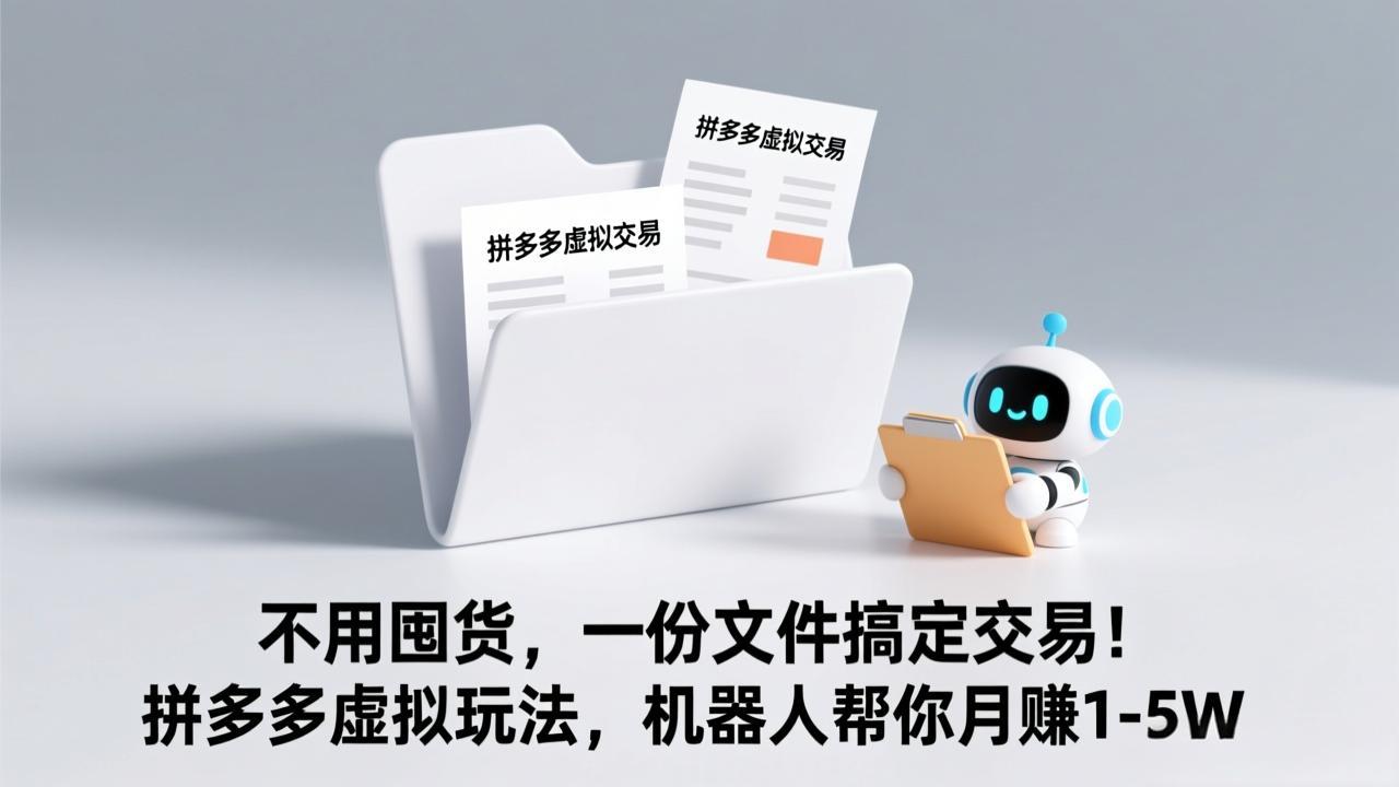 不用囤货，一份文件搞定交易！拼多多虚拟玩法，机器人帮你月赚 1-5W-资源宝库