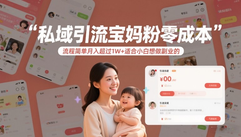 私域引流宝妈粉零成本流程简单月入超过1W+适合小白想做副业的-资源宝库
