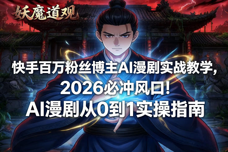 快手百万粉丝博主AI漫剧实战教学，2026必冲风口！AI漫剧从0到1实操指南-资源宝库