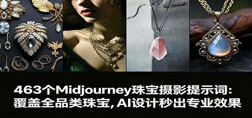 463个Midjourney珠宝摄影提示词:覆盖全品类珠宝,AI设计秒出专业效果-资源宝库