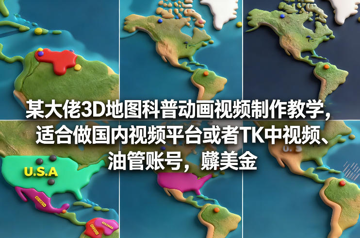 某大佬3D地图科普动画视频制作教学，适合做国内视频平台或者TK中视频、油管账号，賺美金-资源宝库