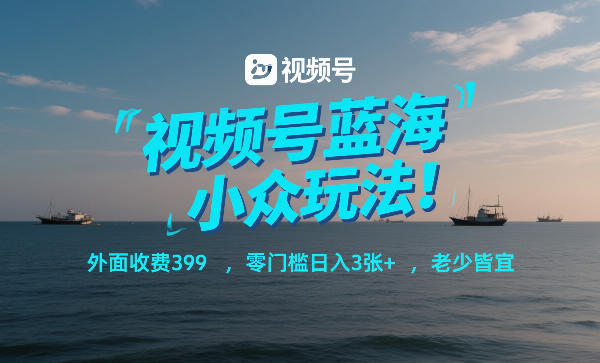 视频号蓝海小众玩法!外面收费399,零门槛日入3张+,老少皆宜-资源宝库