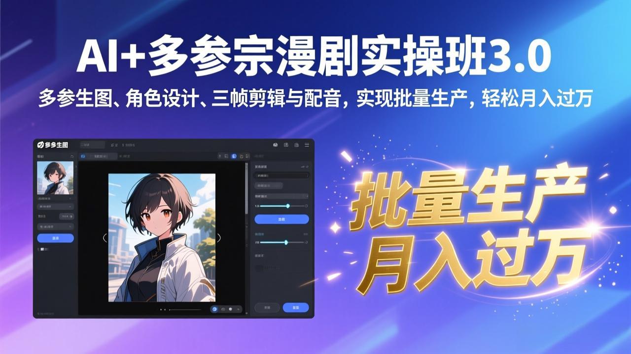AI+多参宗漫剧实操班3.0：多参生图、角色设计、三帧剪辑与配音，实现批量生产，轻松月入过万-资源宝库