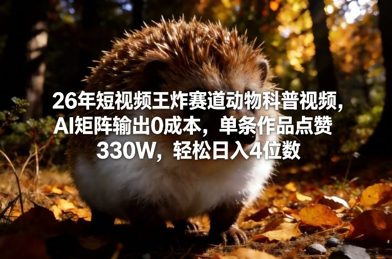 26年短视频王炸赛道动物科普视频，AI矩阵输出0成本，单条作品点赞330W，轻松日入4位数-资源宝库