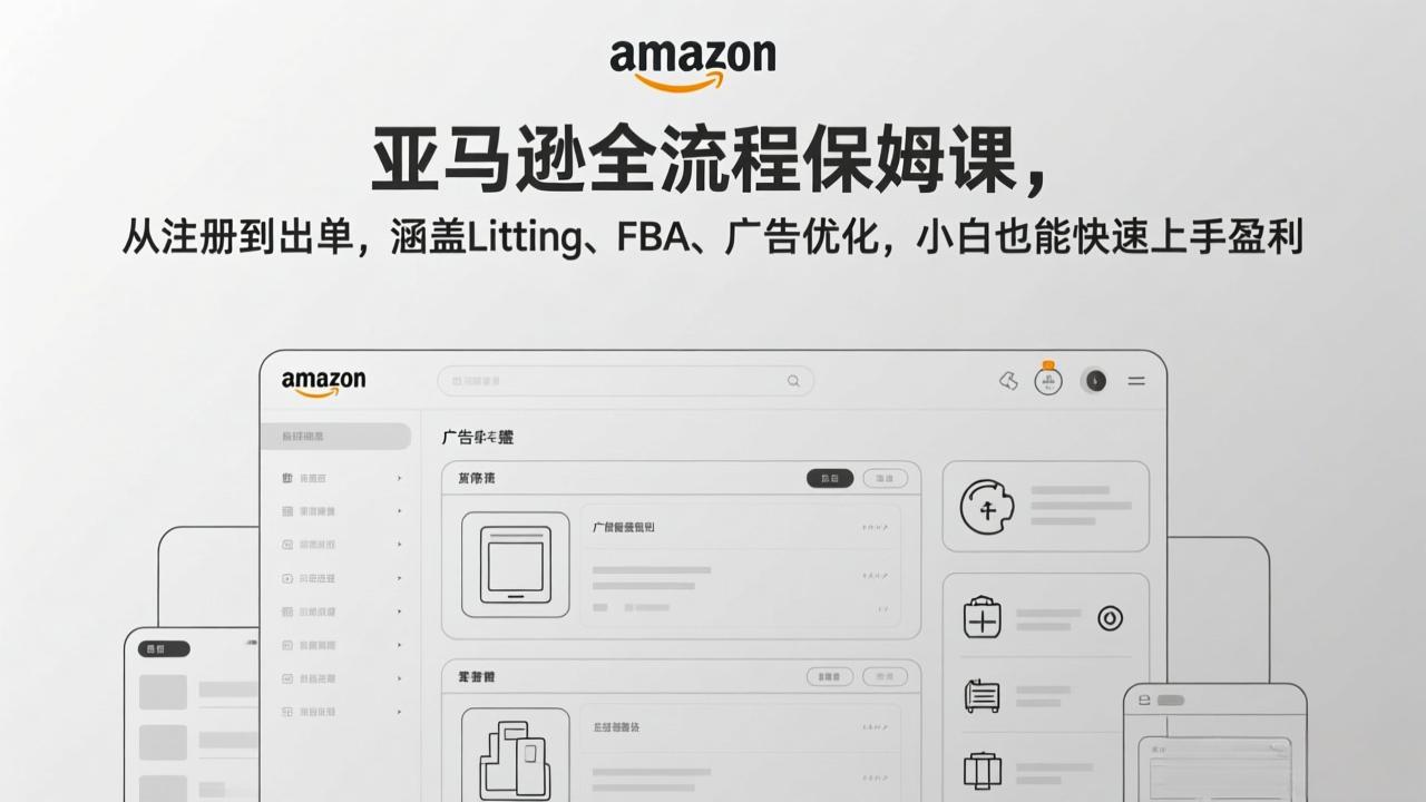 亚马逊全流程保姆课,从注册到出单,涵盖Listing、FBA、广告优化,小白也能快速上手盈利-资源宝库