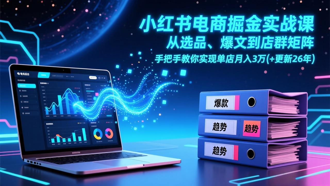 小红书电商掘金实战课，从选品、爆文到店群矩阵，手把手教你实现单店月入3万+(更新26年-资源宝库