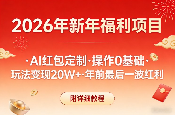 新年福利项目，AI红包定制，操作0基础，玩法变现20W+年前最后一波红利，附详细教程-资源宝库