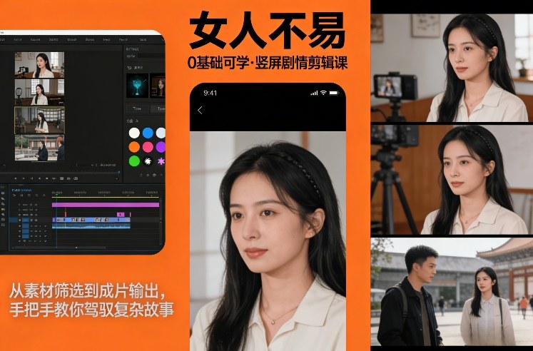 0基础可学！《女人不易》竖屏剧情剪辑课，从素材筛选到成片输出，手把手教你驾驭复杂故事-资源宝库