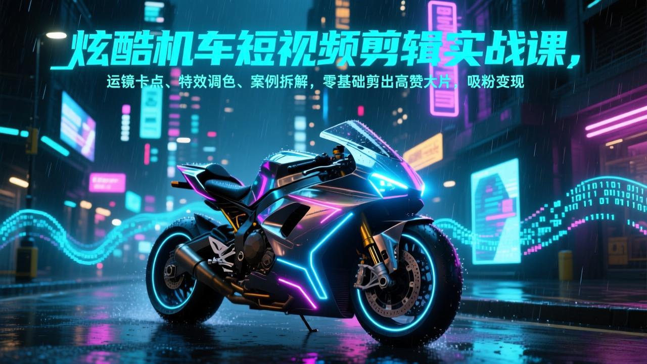 炫酷机车短视频剪辑实战课,运镜卡点、特效调色、案例拆解,零基础剪出高赞大片,吸粉变现-资源宝库