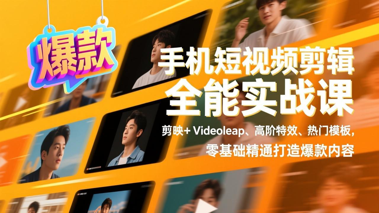 手机短视频剪辑全能实战课,剪映+Videoleap、高阶特效、热门模板,零基础精通打造爆款内容-资源宝库