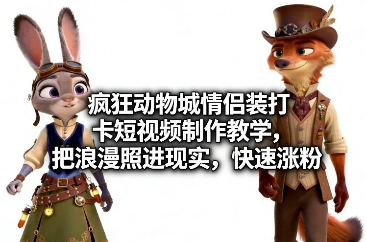 疯狂动物城情侣装打卡短视频制作教学,把浪漫照进现实,快速涨粉-资源宝库