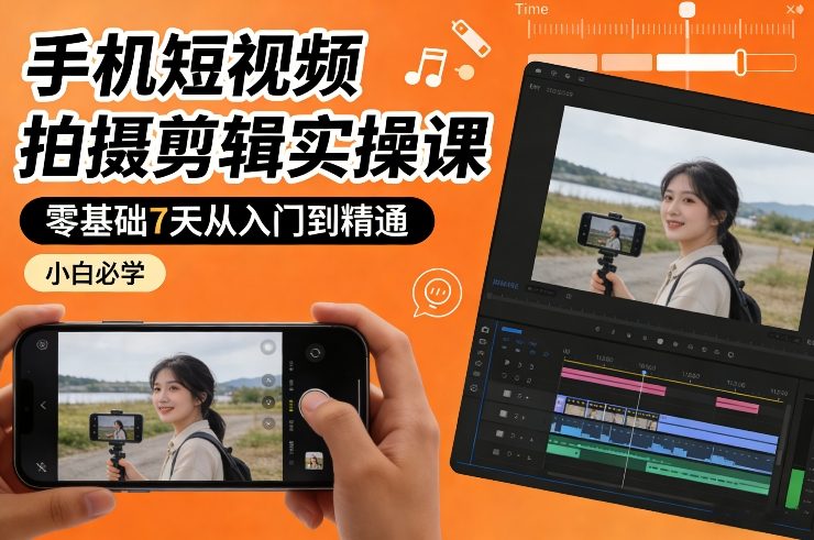 手机短视频拍摄剪辑实操课,零基础7天从入门到精通,小白必学-资源宝库