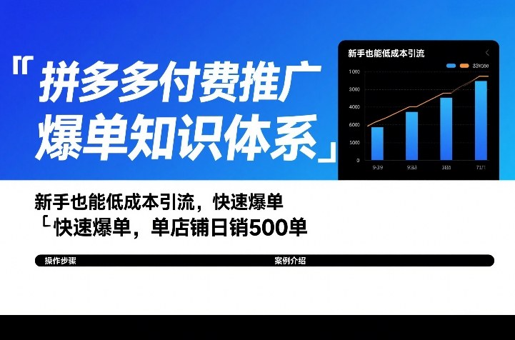 拼多多付费推广爆单知识体系，新手也能低成本引流，快速爆单，单店铺日销500单-资源宝库