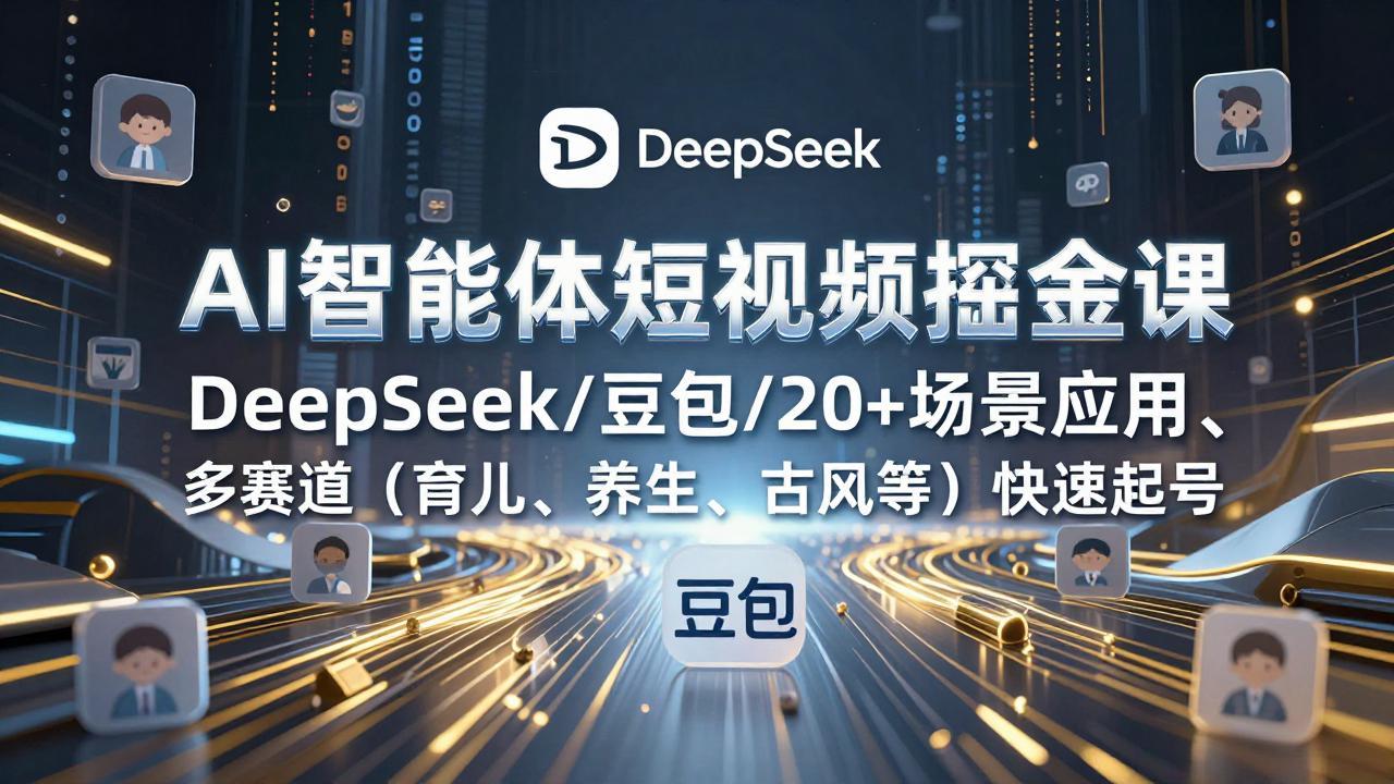 AI智能体短视频掘金课,DeepSeek/豆包/20+场景应用、多赛道(育儿、养生、古风等-资源宝库
