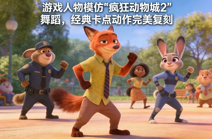 游戏人物模仿“疯狂动物城2”舞蹈，经典卡点动作完美复刻-资源宝库