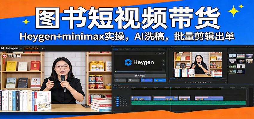 图书短视频带货:Heygen+minimax实操,AI洗稿 ,批量剪辑出单-资源宝库