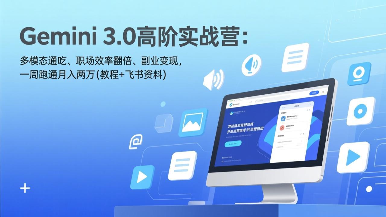 Gemini 3.0高阶实战营:多模态通吃、职场效率翻倍、副业变现,一周跑通月入两万(教程+飞书资料-资源宝库