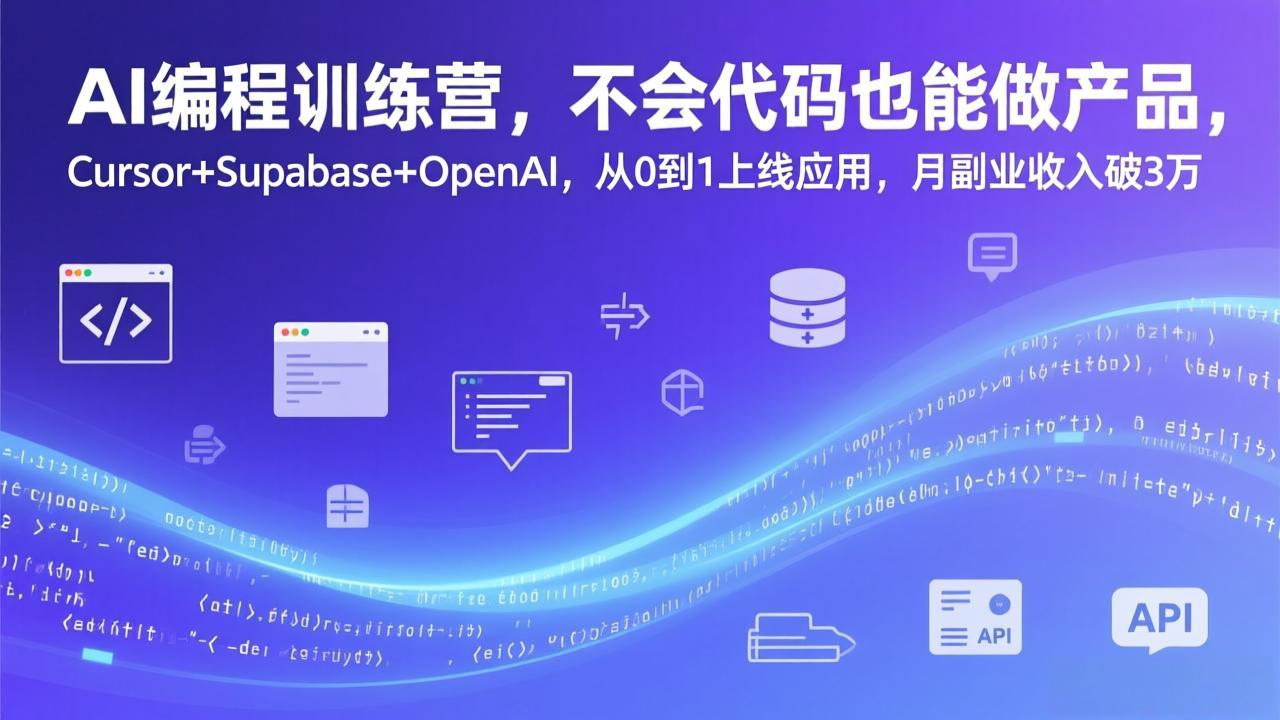 AI编程训练营，不会代码也能做产品，Cursor+Supabase+OpenAI，从0到1上线应用，月副业收入破3万-资源宝库