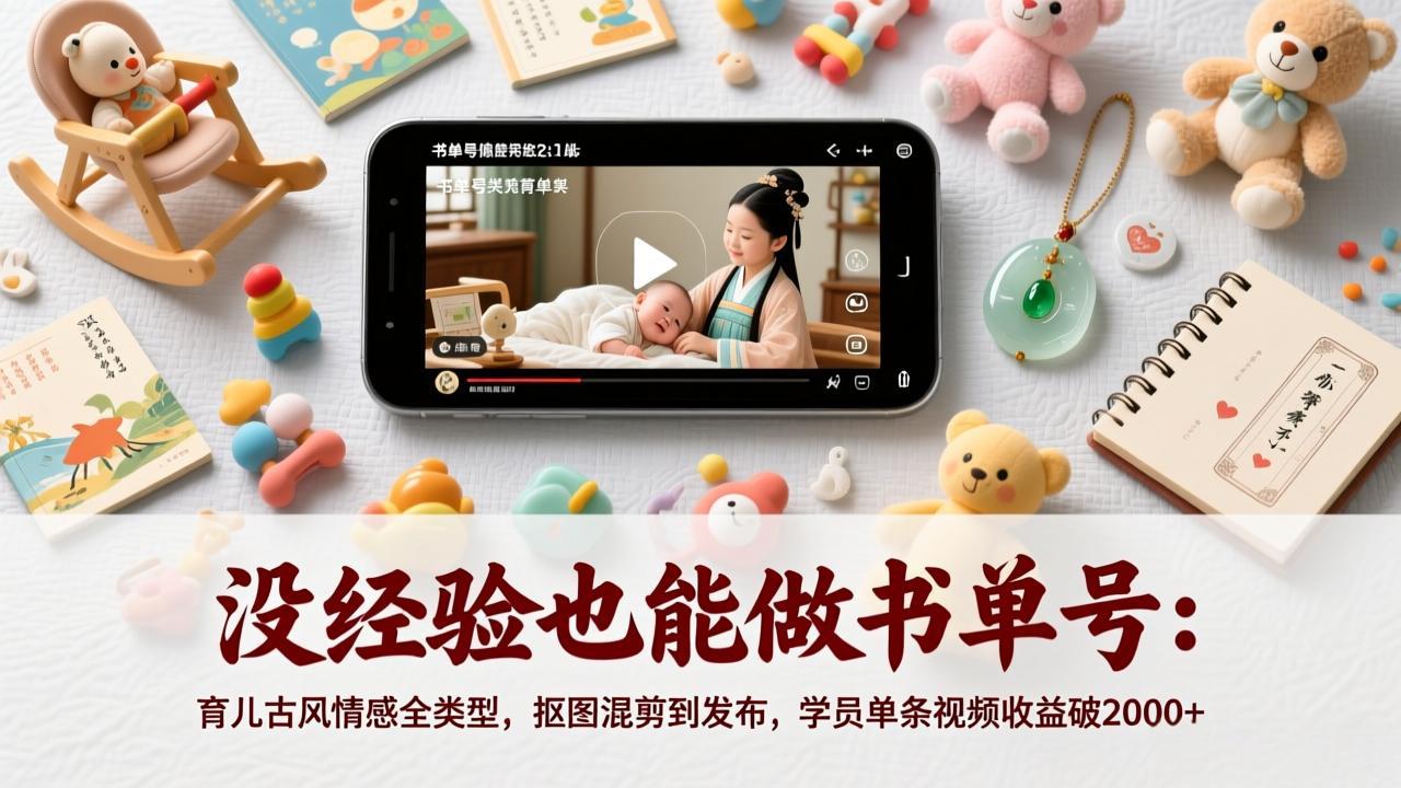 没经验也能做书单号：育儿古风情感全类型，抠图混剪到发布，学员单条视频收益破2000+-资源宝库