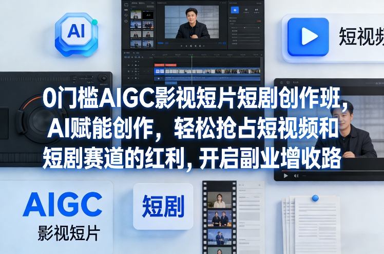 0门槛AIGC影视短片短剧创作班,AI赋能创作,轻松抢占短视频和短剧赛道的红利,开启副业增收路-资源宝库