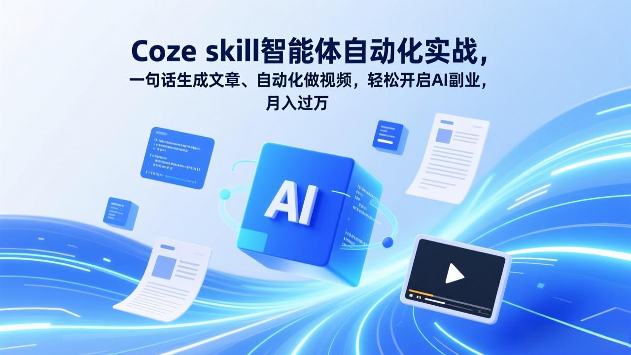 Coze skill智能体自动化实战，一句话生成文章、自动化做视频，轻松开启AI副业，月入过万-资源宝库