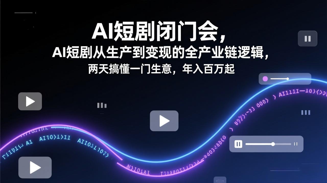 AI短剧闭门会,AI短剧从生产到变现的全产业链逻辑,两天搞懂一门生意,年入百万起-资源宝库