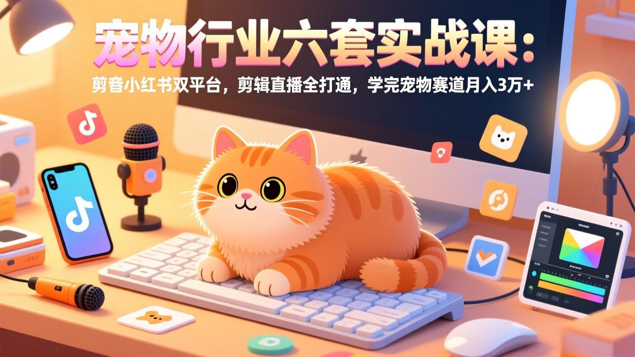 宠物行业六套实战课:抖音小红书双平台,剪辑直播全打通,学完宠物赛道月入3万+-资源宝库