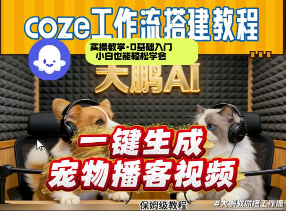 Coze工作流AI一键生成宠物播客视频，全程保姆级教程，零基础小白保姆级教学-资源宝库