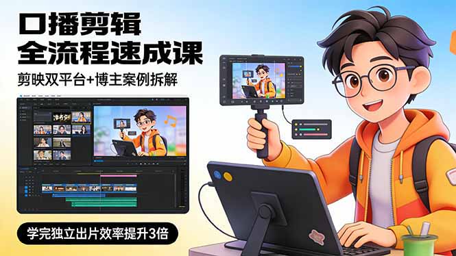 口播剪辑全流程速成课，剪映双平台+博主案例拆解，学完独立出片效率提升3倍-资源宝库