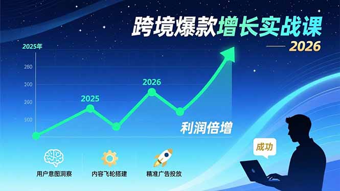 跨境爆款增长实战课，教授用户意图洞察、内容飞轮搭建、精准广告投放，助力卖家2026年利润倍增-资源宝库