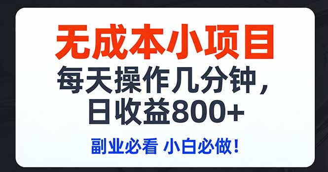 无成本小项目,每天操作几分钟,日收益800+ 副业必看 小白必做！-资源宝库