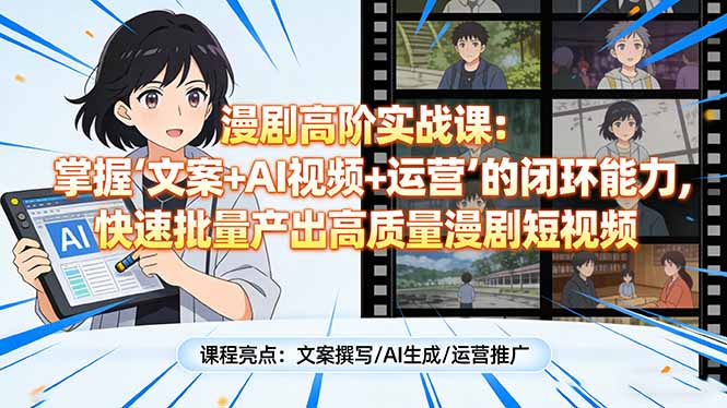 漫剧高阶实战课：掌握“文案+AI视频+运营”的闭环能力，快速批量产出高质量漫剧短视频-资源宝库
