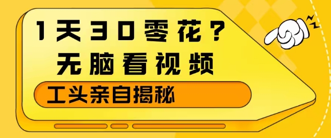 1天30零花？无脑看视频，大佬亲自揭秘-资源宝库