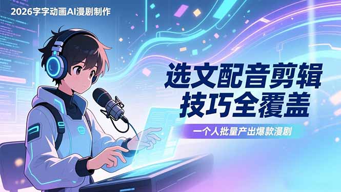 2026字字动画AI漫剧制作-1期，选文配音剪辑技巧全覆盖，一个人就能批量产出爆款漫剧-资源宝库