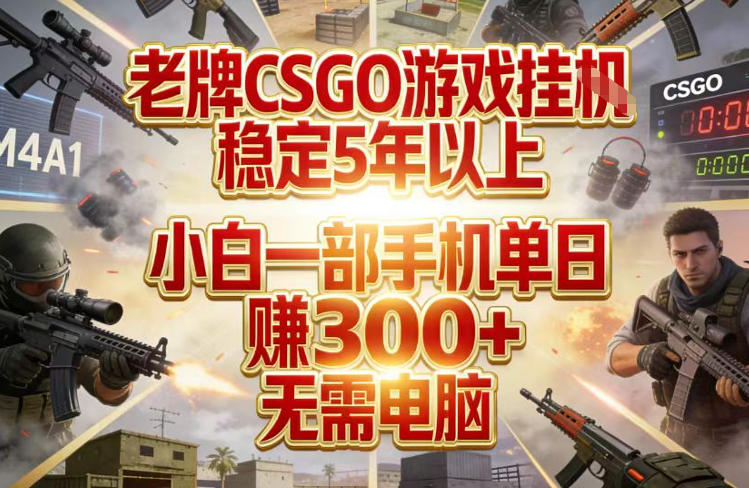 老牌CSGO游戏挂G，稳定5年以上，小白一部手机单日賺3张+，无需电脑【揭秘】-资源宝库