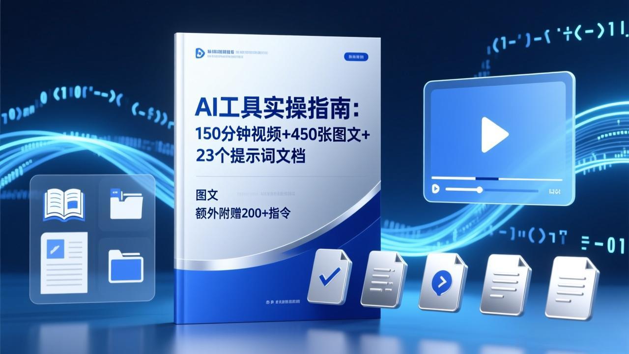 AI工具实操指南：150分钟视频+450张图文+23个提示词文档，额外附赠200+指令-资源宝库
