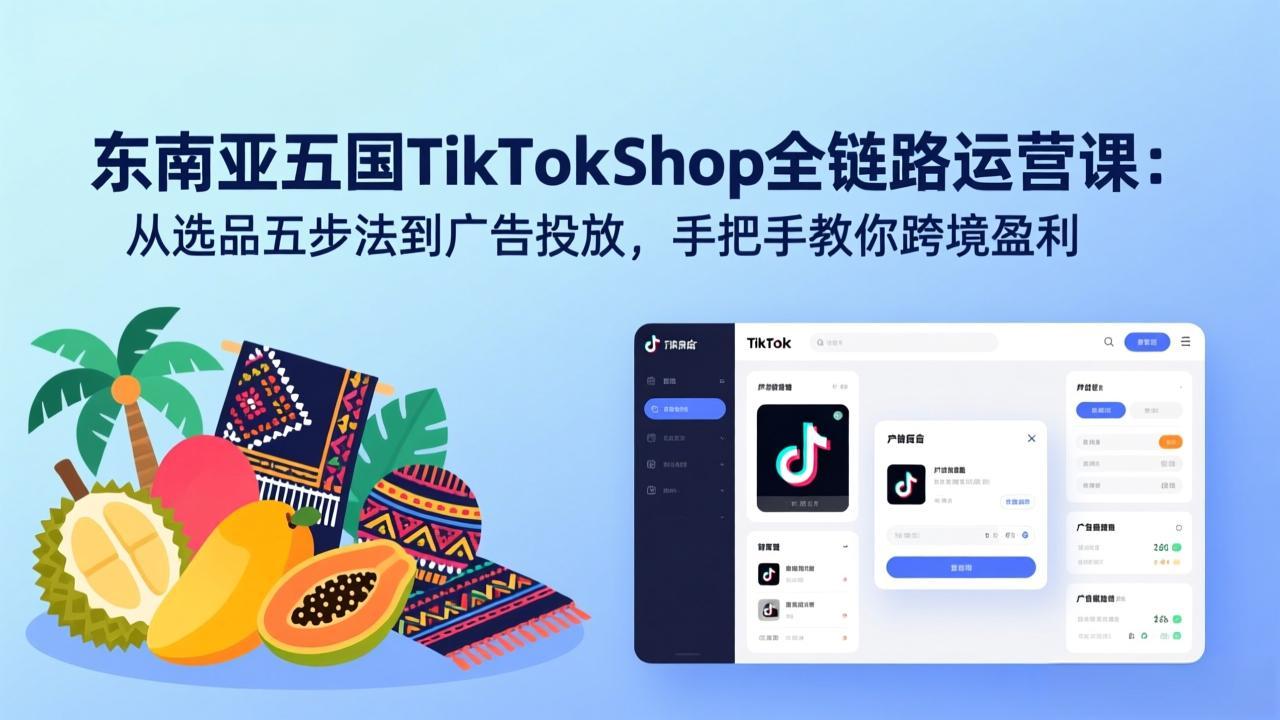 东南亚五国TikTok Shop全链路运营课:从选品五步法到广告投放,手把手教你跨境盈利-资源宝库