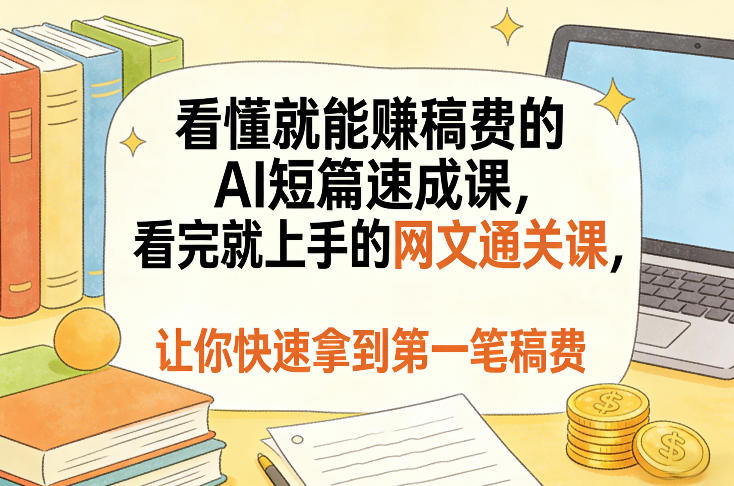 看懂就能賺稿费的AI短篇速成课，看完就上手的网文通关课，让你快速拿到第一笔稿费-资源宝库