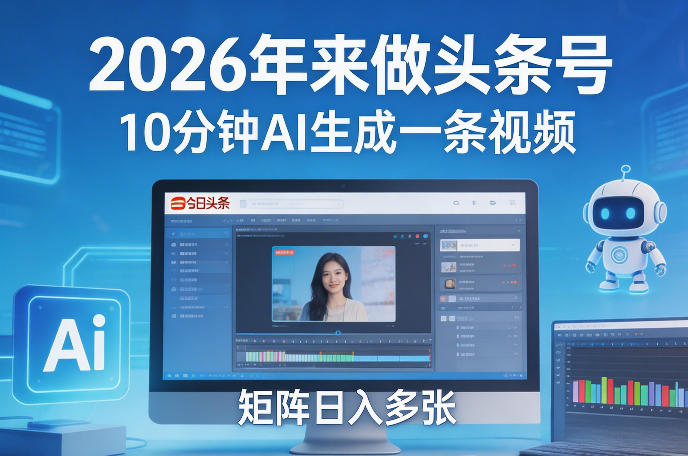 2026年来做头条号，10分钟AI生成一条视频，矩阵日入多张-资源宝库