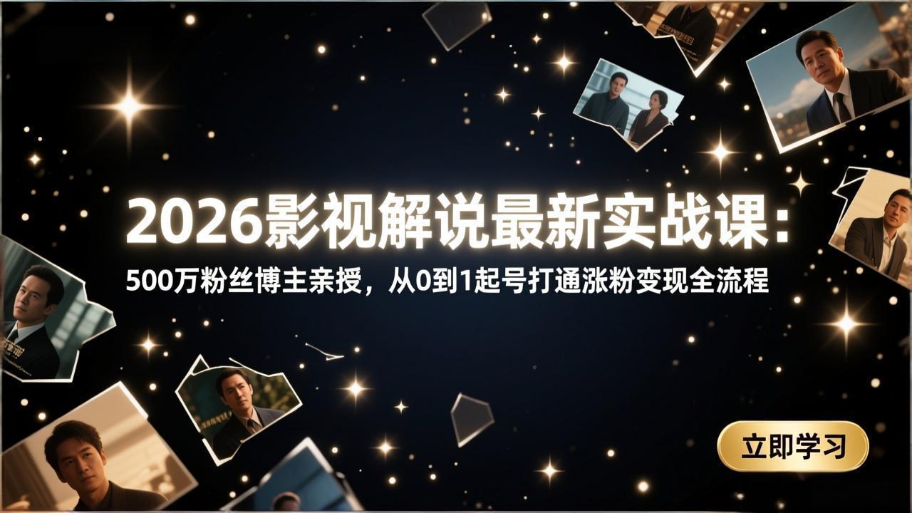 2026影视解说最新实战课：500万粉丝博主亲授，从0到1起号打通涨粉变现全流程-资源宝库