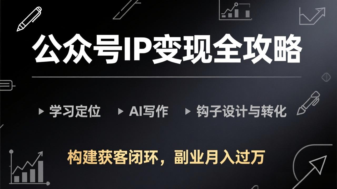 公众号IP变现全攻略-更新，学习定位、AI写作、钩子设计与转化，构建获客闭环，副业月入过万-资源宝库